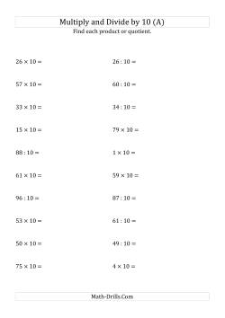 Multiplying and Dividing Whole Numbers by 10