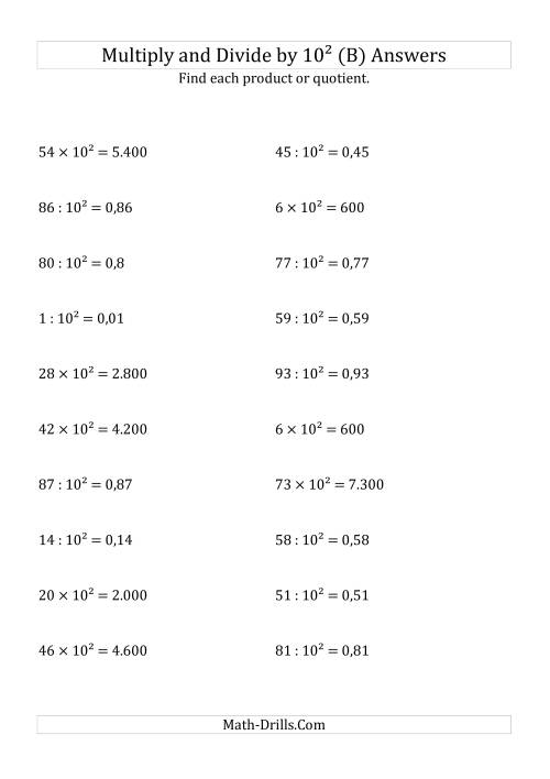 The Multiplying and Dividing Whole Numbers by 10<sup>2</sup> (B) Math Worksheet Page 2