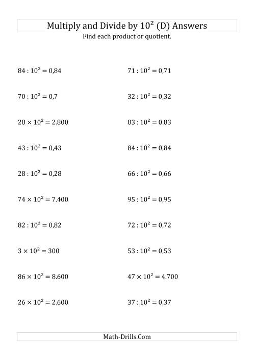 The Multiplying and Dividing Whole Numbers by 10<sup>2</sup> (D) Math Worksheet Page 2