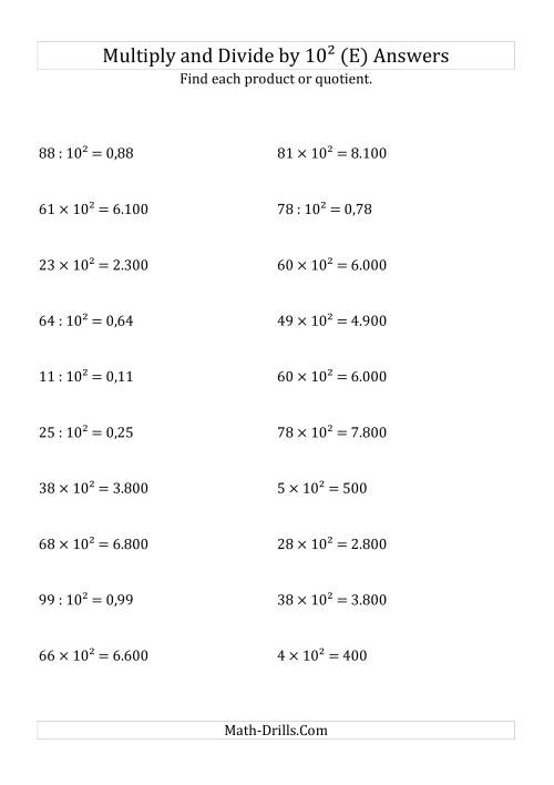 The Multiplying and Dividing Whole Numbers by 10<sup>2</sup> (E) Math Worksheet Page 2