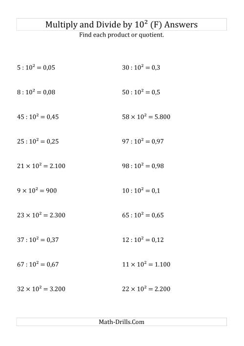 The Multiplying and Dividing Whole Numbers by 10<sup>2</sup> (F) Math Worksheet Page 2