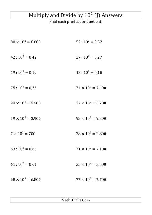 The Multiplying and Dividing Whole Numbers by 10<sup>2</sup> (J) Math Worksheet Page 2