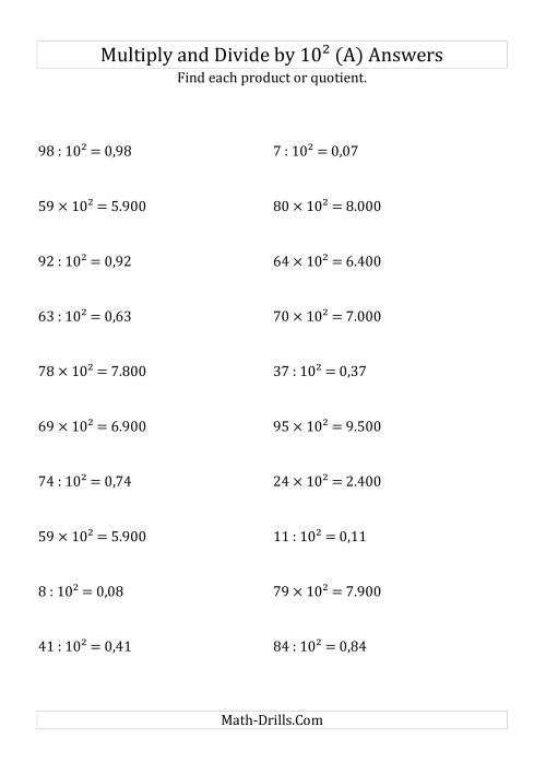 The Multiplying and Dividing Whole Numbers by 10<sup>2</sup> (All) Math Worksheet Page 2