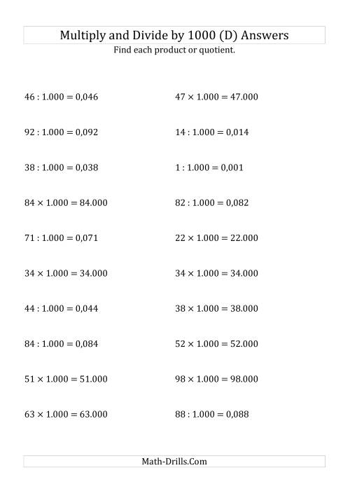 The Multiplying and Dividing Whole Numbers by 1.000 (D) Math Worksheet Page 2