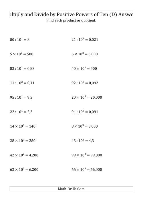 The Multiplying and Dividing Whole Numbers by Positive Powers of Ten (Exponent Form) (D) Math Worksheet Page 2