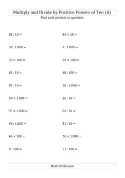 Multiplying and Dividing Whole Numbers by Positive Powers of Ten (Standard Form)