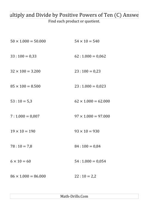 The Multiplying and Dividing Whole Numbers by Positive Powers of Ten (Standard Form) (C) Math Worksheet Page 2