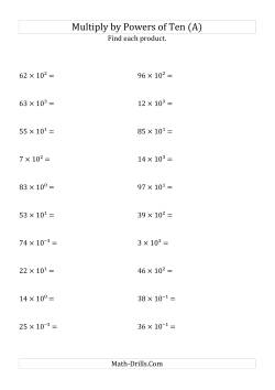 Multiplying Whole Numbers by All Powers of Ten (Exponent Form)