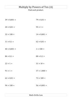 Multiplying Whole Numbers by All Powers of Ten (Standard Form)