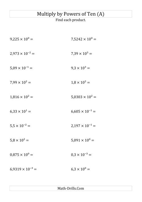 The Multiplying Decimals by All Powers of Ten (Exponent Form) (All) Math Worksheet
