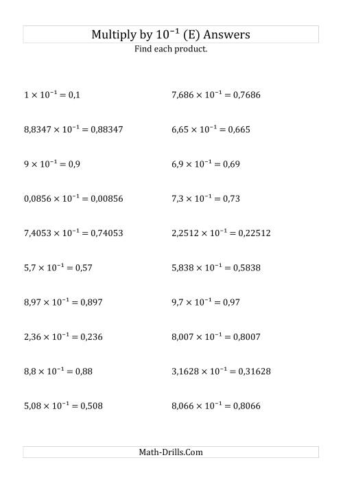 The Multiplying Decimals by 10<sup>-1</sup> (E) Math Worksheet Page 2