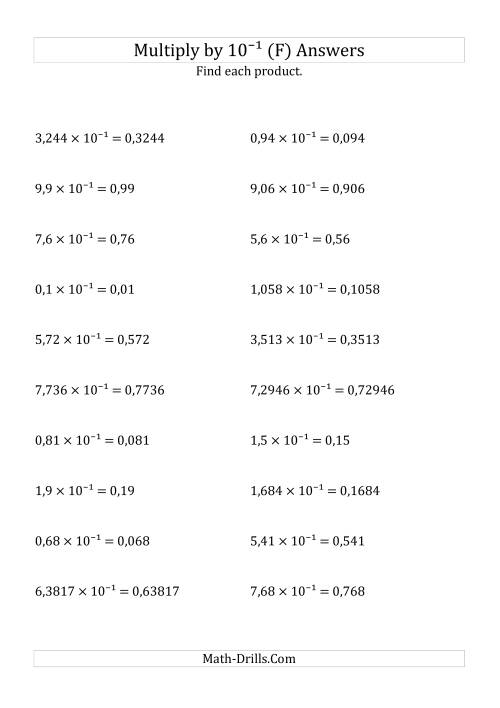 The Multiplying Decimals by 10<sup>-1</sup> (F) Math Worksheet Page 2