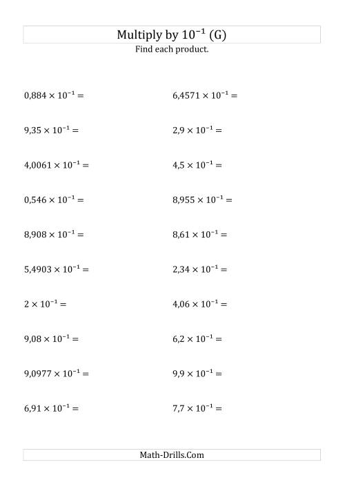 The Multiplying Decimals by 10<sup>-1</sup> (G) Math Worksheet
