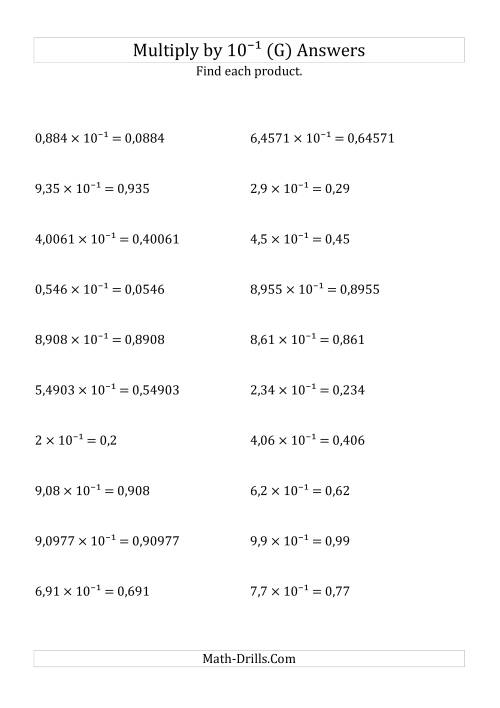 The Multiplying Decimals by 10<sup>-1</sup> (G) Math Worksheet Page 2