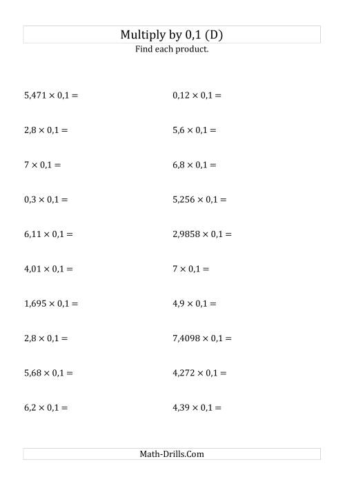 The Multiplying Decimals by 0,1 (D) Math Worksheet