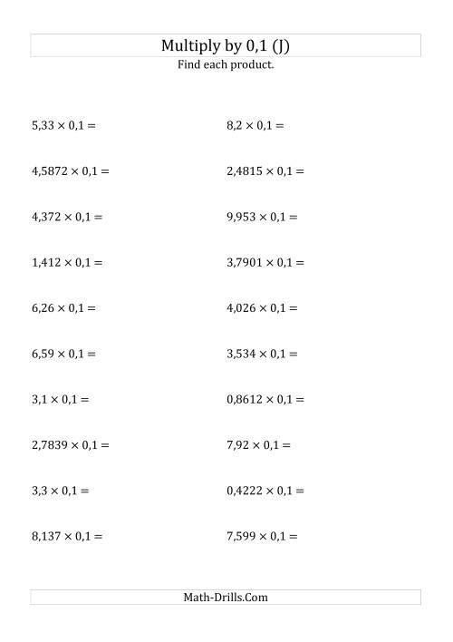 The Multiplying Decimals by 0,1 (J) Math Worksheet