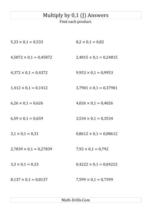 The Multiplying Decimals by 0,1 (J) Math Worksheet Page 2