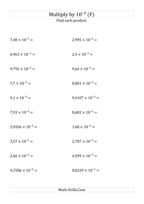 The Multiplying Decimals by 10<sup>-2</sup> (F) Math Worksheet