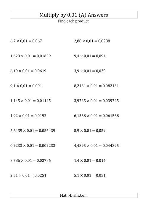 The Multiplying Decimals by 0,01 (All) Math Worksheet Page 2