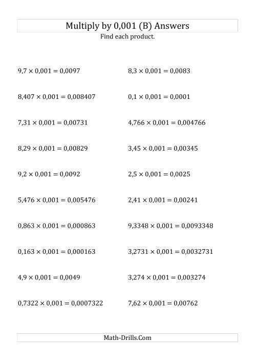 The Multiplying Decimals by 0,001 (B) Math Worksheet Page 2