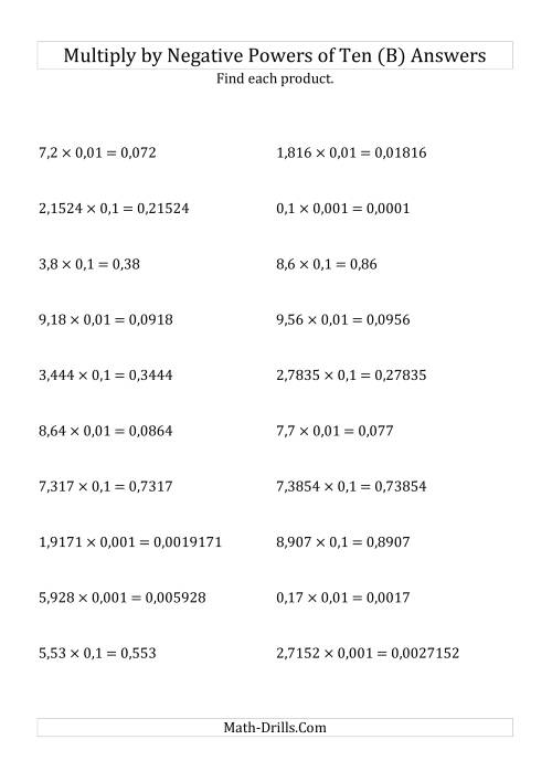 The Multiplying Decimals by Negative Powers of Ten (Standard Form) (B) Math Worksheet Page 2