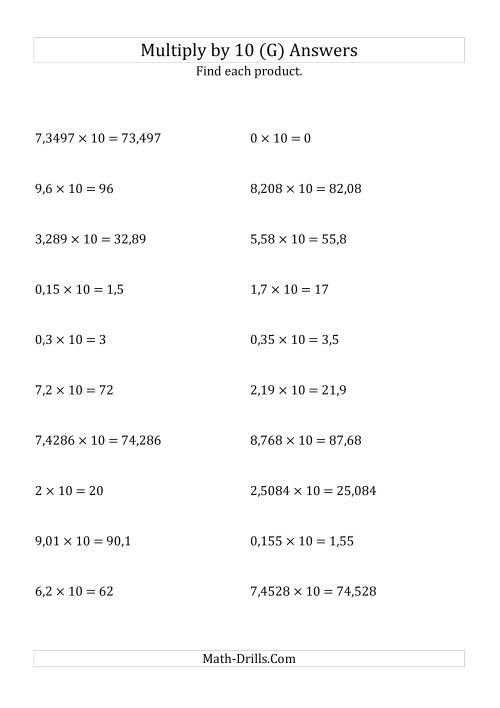 The Multiplying Decimals by 10 (G) Math Worksheet Page 2
