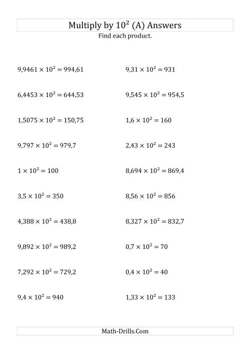 The Multiplying Decimals by 10<sup>2</sup> (All) Math Worksheet Page 2