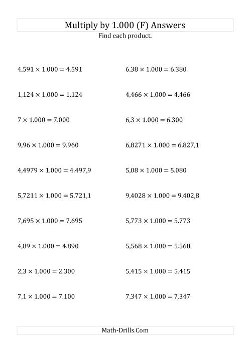The Multiplying Decimals by 1.000 (F) Math Worksheet Page 2