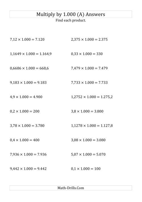The Multiplying Decimals by 1.000 (All) Math Worksheet Page 2