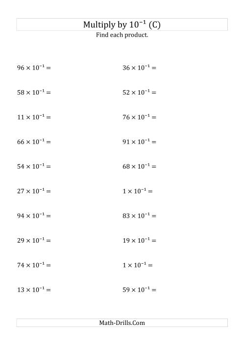 The Multiplying Whole Numbers by 10<sup>-1</sup> (C) Math Worksheet