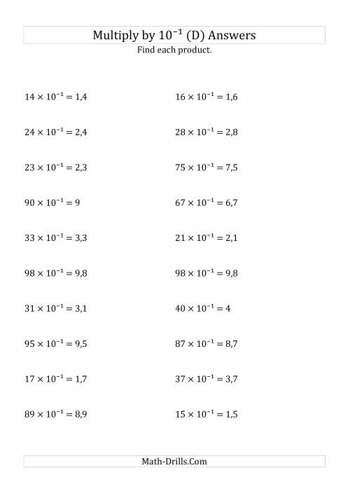 The Multiplying Whole Numbers by 10<sup>-1</sup> (D) Math Worksheet Page 2