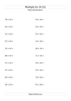 Multiplying Whole Numbers by 10