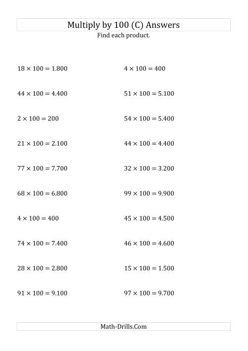 The Multiplying Whole Numbers by 100 (C) Math Worksheet Page 2