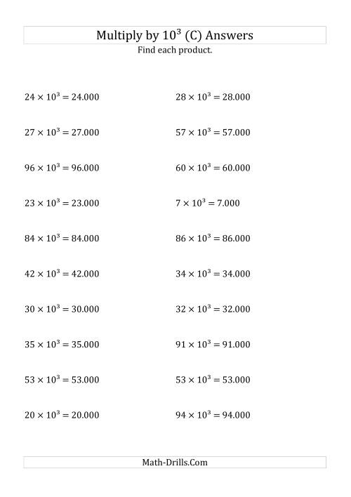 The Multiplying Whole Numbers by 10<sup>3</sup> (C) Math Worksheet Page 2