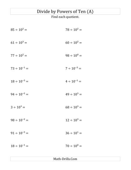 Exponents With Whole Number Bases Worksheet