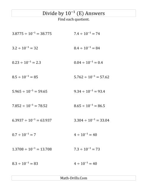 The Dividing Decimals by 10<sup>-1</sup> (E) Math Worksheet Page 2