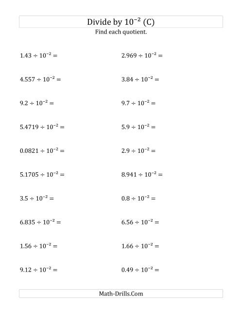 The Dividing Decimals by 10<sup>-2</sup> (C) Math Worksheet
