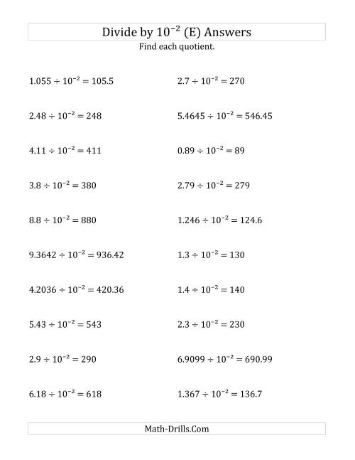 The Dividing Decimals by 10<sup>-2</sup> (E) Math Worksheet Page 2