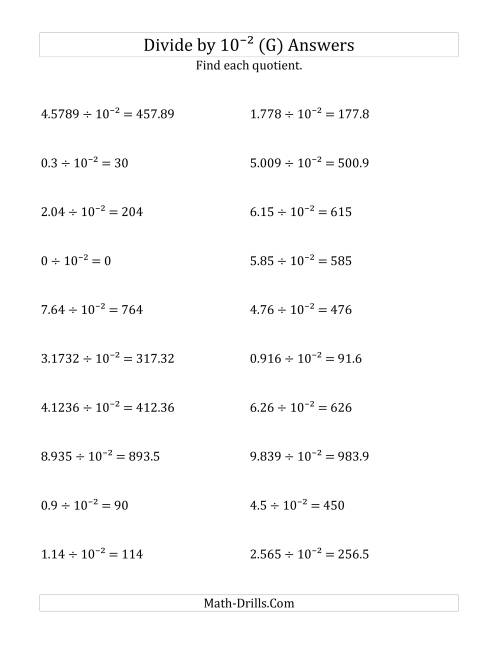 The Dividing Decimals by 10<sup>-2</sup> (G) Math Worksheet Page 2