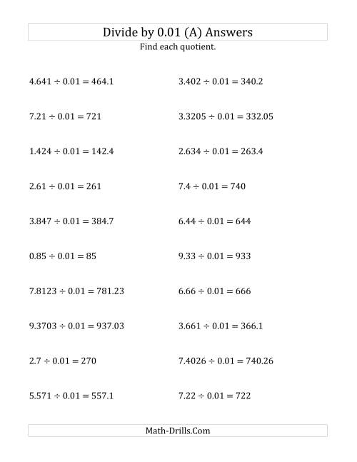 The Dividing Decimals by 0.01 (All) Math Worksheet Page 2