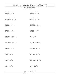 Dividing Decimals by Negative Powers of Ten (Exponent Form)