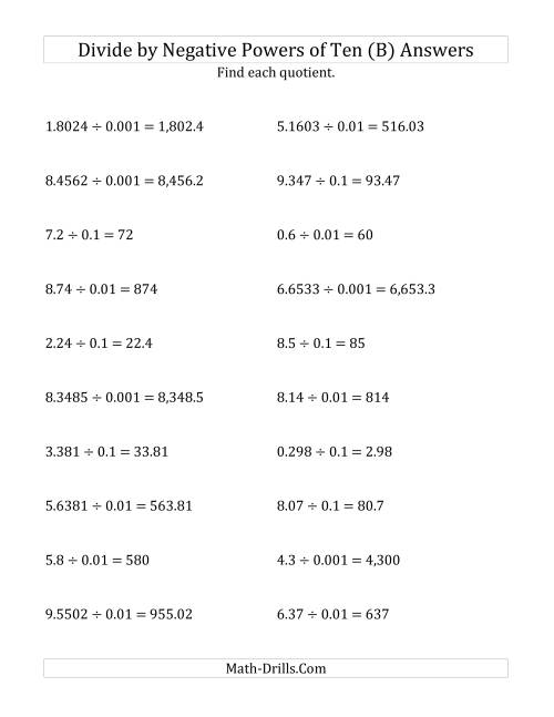 The Dividing Decimals by Negative Powers of Ten (Standard Form) (B) Math Worksheet Page 2