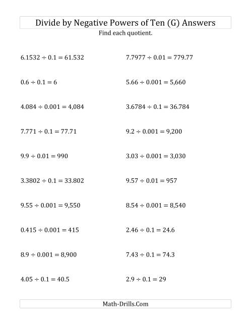 The Dividing Decimals by Negative Powers of Ten (Standard Form) (G) Math Worksheet Page 2