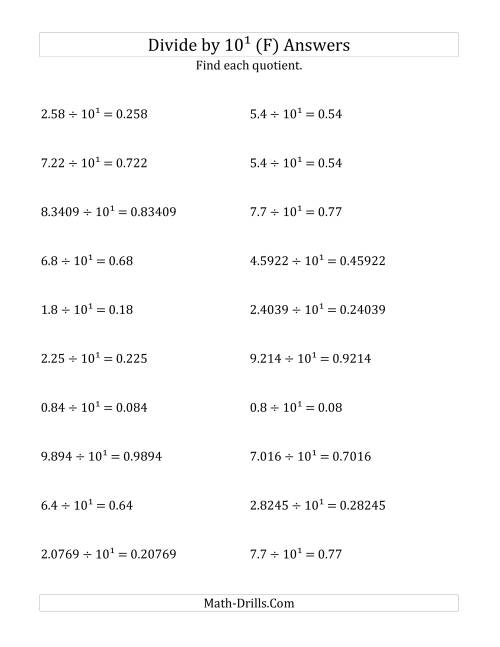 The Dividing Decimals by 10<sup>1</sup> (F) Math Worksheet Page 2
