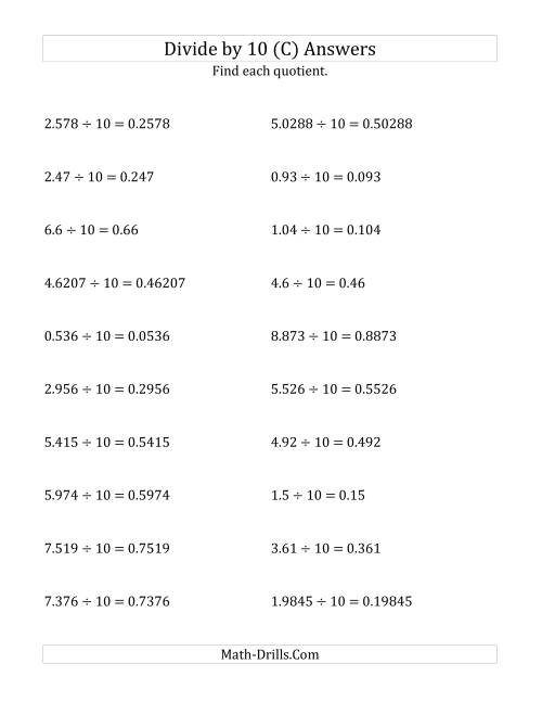 The Dividing Decimals by 10 (C) Math Worksheet Page 2