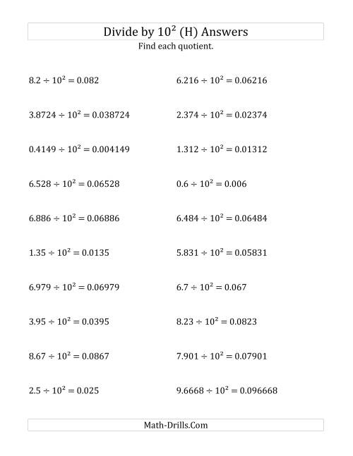 The Dividing Decimals by 10<sup>2</sup> (H) Math Worksheet Page 2