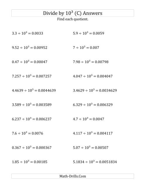 The Dividing Decimals by 10<sup>3</sup> (C) Math Worksheet Page 2