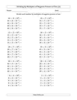 Learning to Divide Numbers (Quotients Range 1 to 10) by Multiples of Negative Powers of Ten in Exponent Form