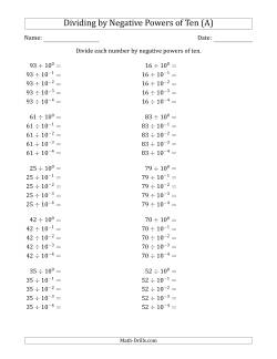 Learning to Divide Numbers (Range 10 to 99) by Negative Powers of Ten in Exponent Form