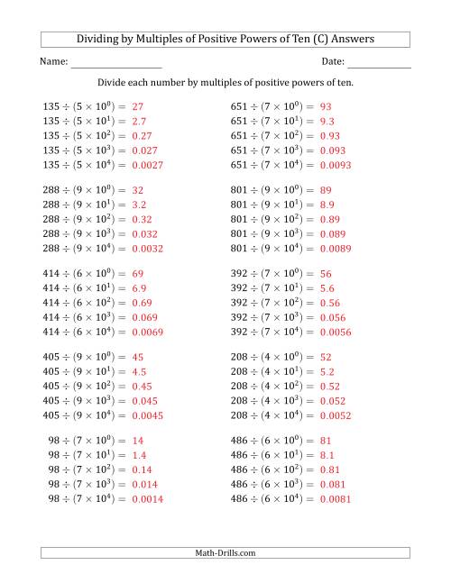 The Learning to Divide Numbers (Quotients Range 10 to 99) by Multiples of Positive Powers of Ten in Exponent Form (C) Math Worksheet Page 2